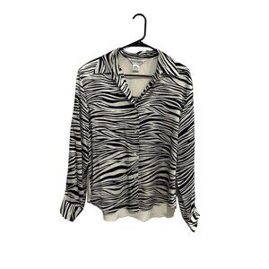 Paolo Santini Zebra Print Silk Button Up Shirt with Rear Zebra Design SZ 12
